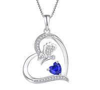FJ Heart Butterfly Pendant Necklace 925 Sterling Silver Sapphire Necklace September Birthstone Jewellery Gifts for Women
