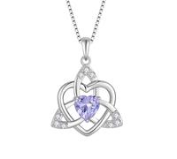 FJ Heart Celtic Knot Necklace 925 Sterling Silver Irish Trinity Love Knot Pendant Alexandrite Necklace June Birthstone Jewellery for Women