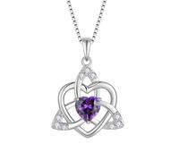 FJ Heart Celtic Knot Necklace 925 Sterling Silver Irish Trinity Love Knot Pendant Amethyst Necklace February Birthstone Jewellery for Women