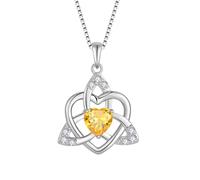 FJ Heart Celtic Knot Necklace 925 Sterling Silver Irish Trinity Love Knot Pendant Citrine Necklace November Birthstone Jewellery for Women