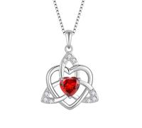 FJ Heart Celtic Knot Necklace 925 Sterling Silver Irish Trinity Love Knot Pendant Garnet Necklace January Birthstone Jewellery for Women