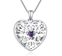 FJ Heart Photo Locket Necklace Guardian Angel Pendant 925 Sterling Silver Amethyst Necklace February Birthstone Necklace that Holds Pictures for Memory Jewellery Gifts for Women Girls
