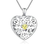 FJ Heart Photo Locket Necklace Guardian Angel Pendant 925 Sterling Silver Citrine Necklace November Birthstone Necklace that Holds Pictures for Memory Jewellery Gifts for Women Girls