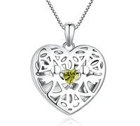 FJ Heart Photo Locket Necklace Guardian Angel Pendant 925 Sterling Silver Peridot Necklace August Birthstone Necklace that Holds Pictures for Memory Jewellery Gifts for Women Girls