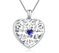 FJ Heart Photo Locket Necklace Guardian Angel Pendant 925 Sterling Silver Sapphire Necklace September Birthstone Necklace that Holds Pictures for Memory Jewellery Gifts for Women Girls