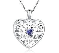 FJ Heart Photo Locket Necklace Guardian Angel Pendant 925 Sterling Silver Tanzanite Necklace December Birthstone Necklace that Holds Pictures for Memory Jewellery Gifts for Women Girls