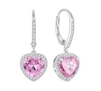 FJ Heart Pink Tourmaline Earrings 925 Sterling Silver Dangle Drop Earrings October Birthstone Jewellery for Women