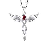 FJ Infinity Angel Wings Necklace 925 Sterling Silver Guardian Angel Pendant Ruby Necklace July Birthstone Jewellery for Women