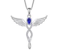 FJ Infinity Angel Wings Necklace 925 Sterling Silver Guardian Angel Pendant Sapphire Necklace September Birthstone Jewellery for Women