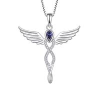 FJ Infinity Angel Wings Necklace 925 Sterling Silver Guardian Angel Pendant Tanzanite Necklace December Birthstone Jewellery for Women