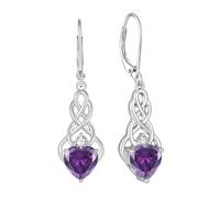 FJ Infinity Celtic Knot Earrings 925 Sterling Silver Amethyst February Birthstone Dangle Drop Earrings Irish Good Luck Jewellery for Women