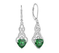 FJ Infinity Celtic Knot Earrings 925 Sterling Silver Emerald Dangle Drop Earrings May Birthstone Irish Jewellery for Women