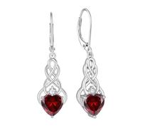 FJ Infinity Celtic Knot Earrings 925 Sterling Silver Garnet January Birthstone Dangle Drop Earrings Irish Good Luck Jewellery for Women