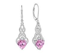 FJ Infinity Celtic Knot Earrings 925 Sterling Silver Pink Tourmaline Dangle Drop Earrings October Birthstone Irish Jewellery for Women