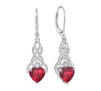 FJ Infinity Celtic Knot Earrings 925 Sterling Silver Ruby Dangle Drop Earrings July Birthstone Irish Jewellery for Women