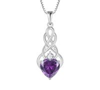 FJ Infinity Celtic Knot Necklace 925 Sterling Silver Amethyst Necklace February Birthstone Pendant Irish Good Luck Jewellery for Women