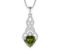 FJ Infinity Celtic Knot Necklace 925 Sterling Silver Peridot Necklace August Birthstone Pendant Irish Good Luck Jewellery for Women
