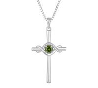 FJ Infinity Cross Necklace 925 Sterling Silver Religious Pendant Peridot Necklace August Birthstone Jewellery Gifts for Women