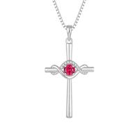 FJ Infinity Cross Necklace 925 Sterling Silver Religious Pendant Ruby Necklace July Birthstone Jewellery Gifts for Women
