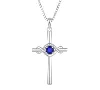 FJ Infinity Cross Necklace 925 Sterling Silver Sapphire Necklace September Birthstone Pendant Religious Jewellery for Women