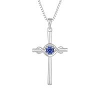 FJ Infinity Cross Necklace 925 Sterling Silver Tanzanite Necklace December Birthstone Pendant Religious Jewellery for Women
