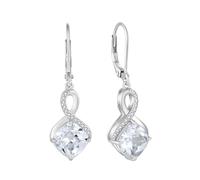 FJ Infinity Dangle Drop Earrings 925 Sterling Silver Princess Cut Leverback Earrings April Birthstone Jewellery for Women