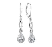 FJ Infinity Earrings for Women 925 Sterling Silver April Birthstone Earrings Leverback Dangle Drop Earrings Jewellery Gifts for Women Girls