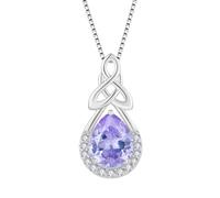 FJ Irish Celtic Knot Necklace 925 Sterling Silver Alexandrite Necklace Infinity Teardrop Pendant June Birthstone Jewellery for Women