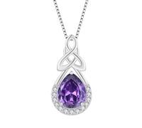 FJ Irish Celtic Knot Necklace 925 Sterling Silver Amethyst Necklace Infinity Teardrop Pendant February Birthstone Jewellery for Women