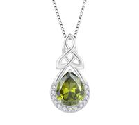 FJ Irish Celtic Knot Necklace 925 Sterling Silver Peridot Necklace Infinity Teardrop Pendant August Birthstone Jewellery for Women