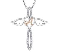 FJ Letter Initial A Necklace 925 Sterling Silver Guardian Angel Necklace Alphabet Personalised Pendant with Cubic Zirconia Jewellery Gifts for Women Girls