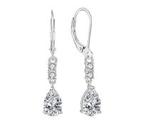 FJ Leverback Dangle Drop Earrings 925 Sterling Silver Teardrop Earrings April Birthstone Simulated Diamond Gemstone Jewellery Gifts for Women Girls