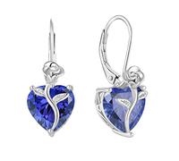 FJ Leverback Dangle Drop Earrings for Women 925 Sterling Silver Tanzanite Earrings December Birthstone Earrings with Rose Flower Jewellery Gifts for Wife Girlfriend Mother Daughter