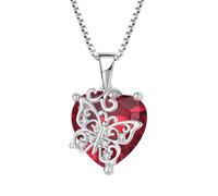 FJ Love Heart Ruby Necklace for Women 925 Sterling Silver Butterfly Pendant Necklace July Birthstone Jewellery Gifts for Her