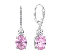 FJ Pink Tourmaline Dangle Drop Earrings 925 Sterling Silver Leverback Earrings Oval October Birthstone Jewellery Gifts for Women Girls