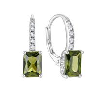 FJ Princess Cut Dangle Drop Earrings 925 Sterling Silver Square Solitaire Leverback Earrings Peridot August Birthstone Jewellery Gifts for Women