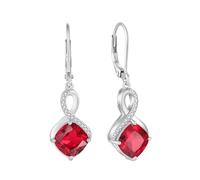 FJ Princess Cut Ruby Earrings 925 Sterling Silver Square Dangle Drop Earrings Infinity Leverback Earrings July Birthstone Jewellery Gifts for Women