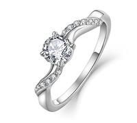 FJ Promise Ring for Women 18K White Gold Plated 925 Sterling Silver Engagement Ring Anniversary Wedding Proposal Ring Eternity Ring for Her (Size O)