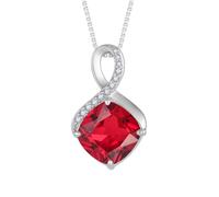 FJ Ruby Necklace for Women 925 Sterling Silver Infinity Pendant July Birthstone Necklace Princess Cut Jewellery