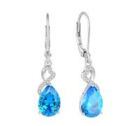 FJ Teardrop Aquamarine Earrings 925 Sterling Silver Pear Cut Dangle Drop Earrings March Birthstone Jewellery for Women