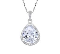 FJ Teardrop Diamond Necklace 925 Sterling Silver Cubic Zirconia Pendant April Birthstone Jewellery Gifts for Women Mom Wife Her