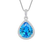 FJ Teardrop Pendant Necklace 925 Sterling Silver Aquamarine Necklace March Birthstone Jewellery Gifts for Women Mom Wife Her