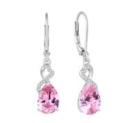 FJ Teardrop Pink Tourmaline Earrings 925 Sterling Silver Pear Cut Dangle Drop Earrings October Birthstone Jewellery for Women