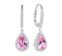 FJ Teardrop Pink Tourmaline Earrings for Women 925 Sterling Silver Dangle Drop Earrings Leverback October Birthstone Jewellery Gifts for Her