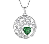 FJ Tree of Life Necklaces for Women 925 Sterling Silver Family Tree Pendant Emerald Necklace May Birthstone Jewellery Birthday Gifts for Her