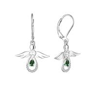 FJ Women Earrings Guardian Angel Earrings 925 Sterling Silver May Birthstone Emerald Dangle Drop Earrings Jewellery Gifts for Women Girls