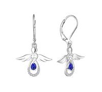 FJ Women Earrings Guardian Angel Earrings 925 Sterling Silver September Birthstone Sapphire Dangle Drop Earrings Jewellery Gifts for Women Girls