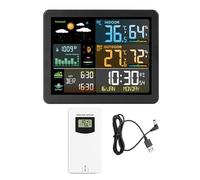 FJ3566M Smart Weather Station with Clock Indoor and Outdoor Temperature & Humidity Meter Multifunctional Large Color Screen Weather Clock Temperature & Humidity Gauge with 1 Sensor