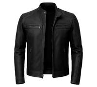 fjackets Cafe Racer Style Mens Leather Jacket - Real Lambskin Joe Men's Biker Leather Jacket Black | [1130493], M