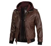 fjackets Leather Bomber Jacket For Men - Edinburgh Dark Brown Real Leather Removable Hood Jacket Mens | [1112377] 3XL
